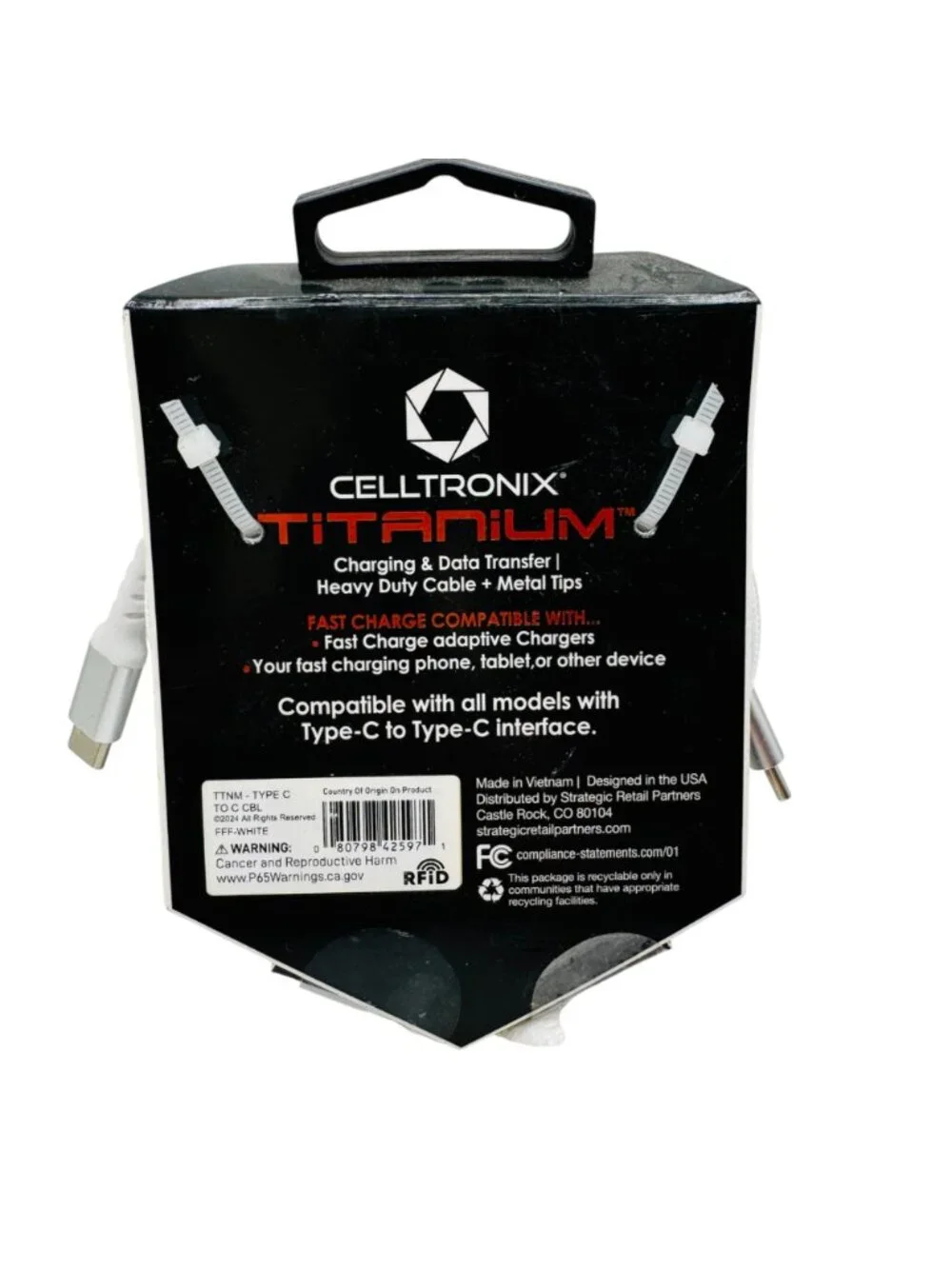 Celltronix Titanium 6 Ft Type C To Type C Fast Charging Heavy Duty USB Cable Whi